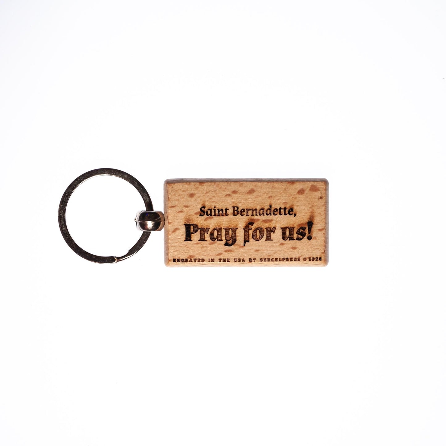 Saint Bernadette, Solid Wood Keychain, Engraved in the USA, Catholic