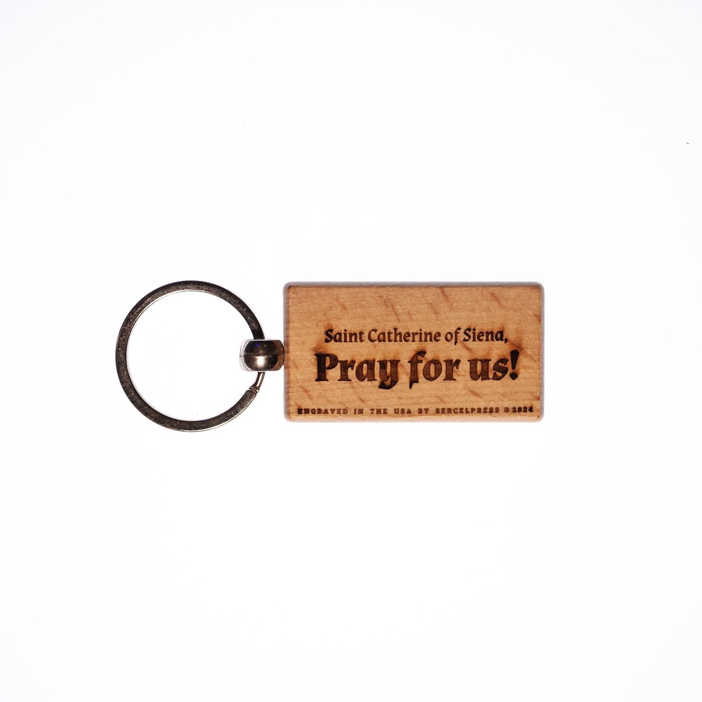 Saint Catherine of Siena, Solid Wood Keychain, Engraved in the USA, Catholic