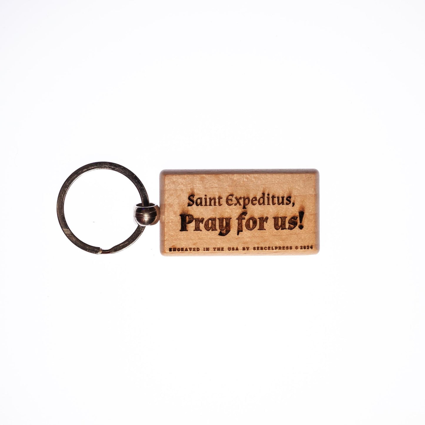 Saint Expeditus, Solid Wood Keychain, Engraved in the USA, Catholic