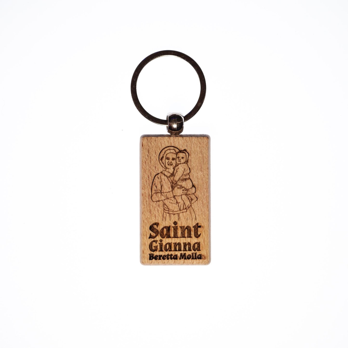 Saint Gianna Beretta Molla, Solid Wood Keychain, Engraved in the USA, Catholic