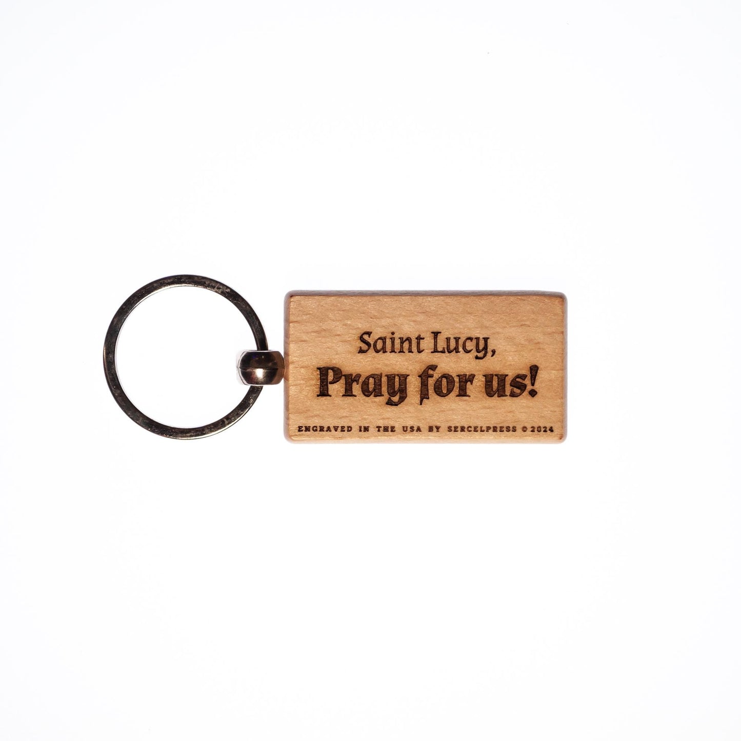 Saint Lucy, Solid Wood Keychain, Engraved in the USA, Catholic