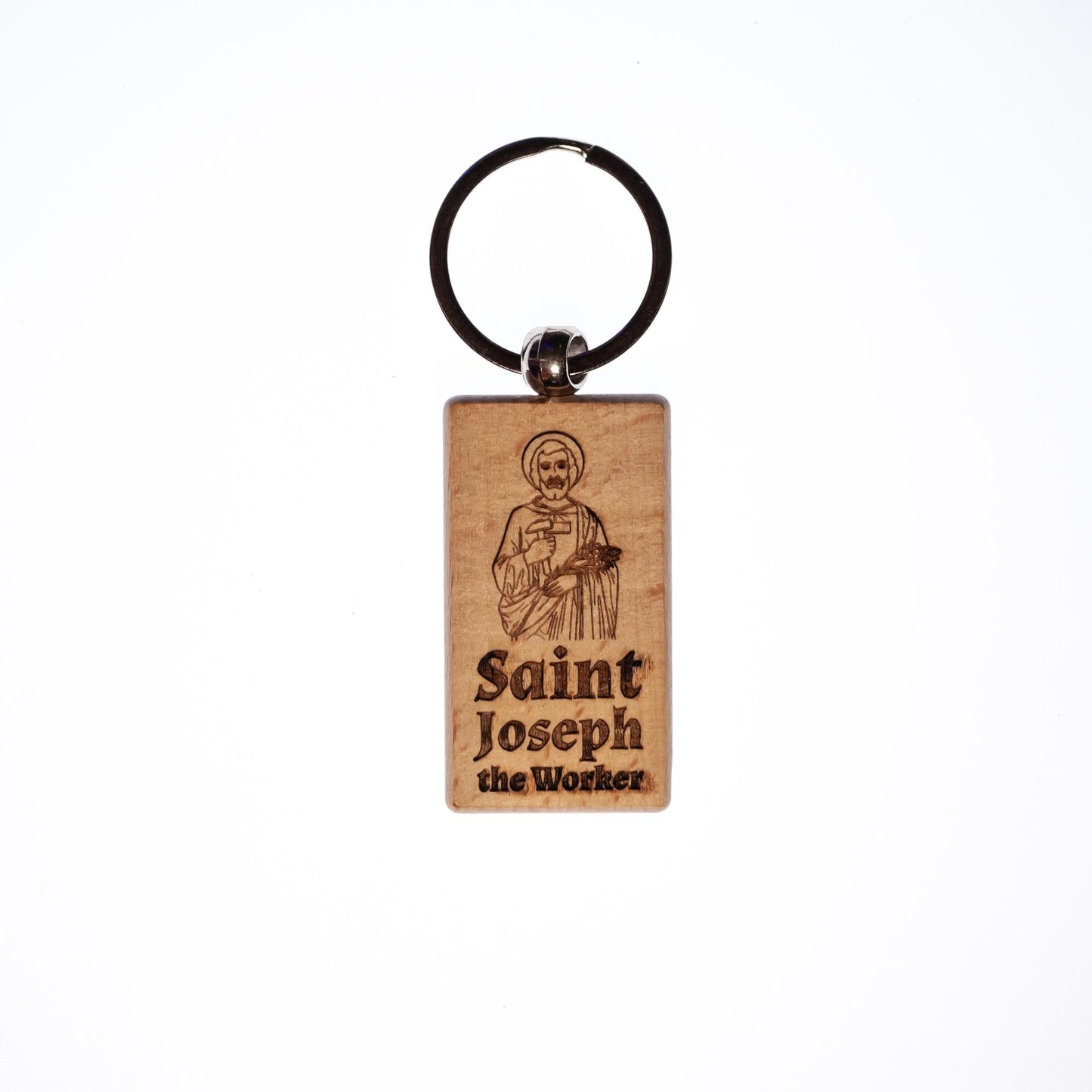 Saint Joseph the Worker, Solid Wood Keychain, Engraved in the USA, Catholic