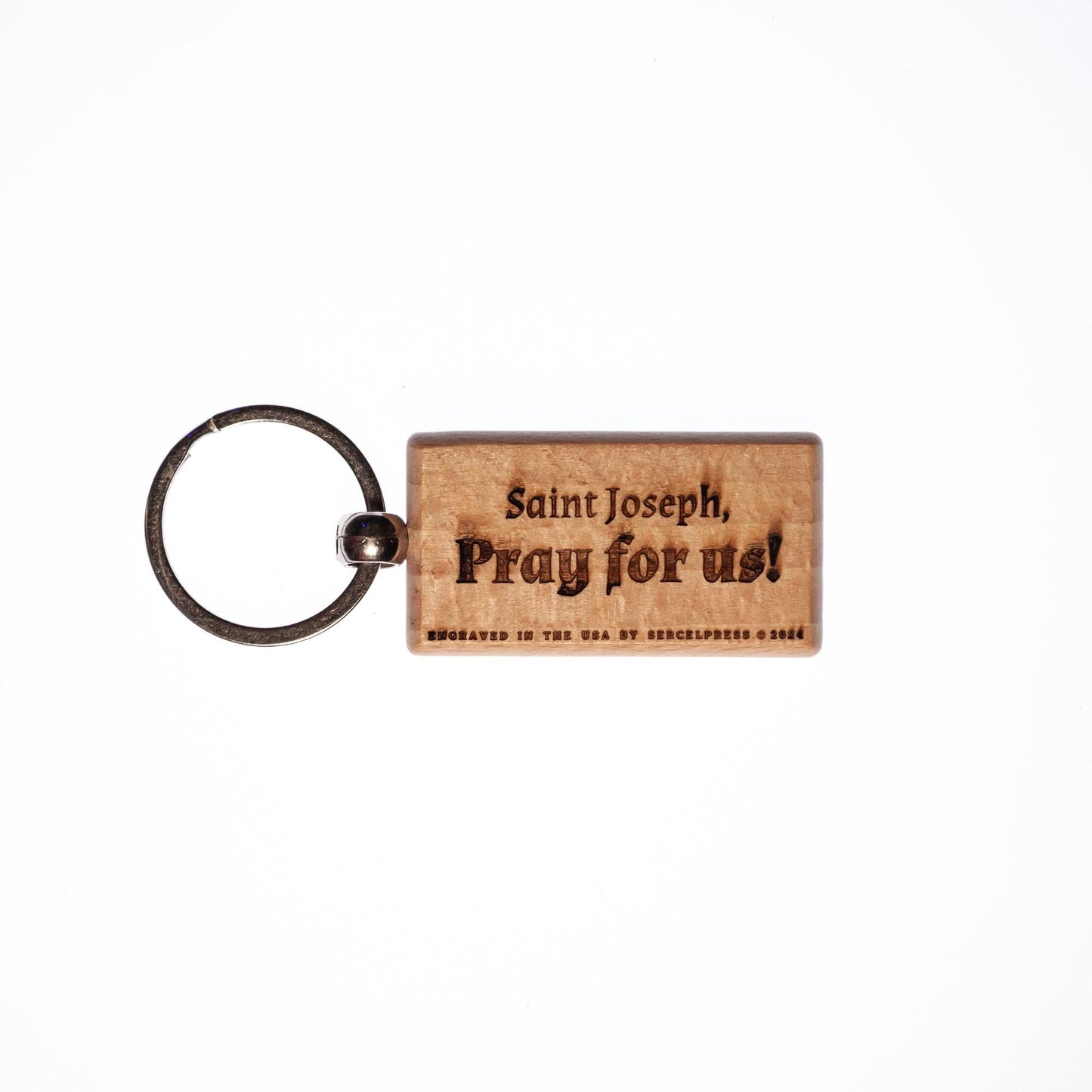 Saint Joseph, Solid Wood Keychain, Engraved in the USA, Catholic