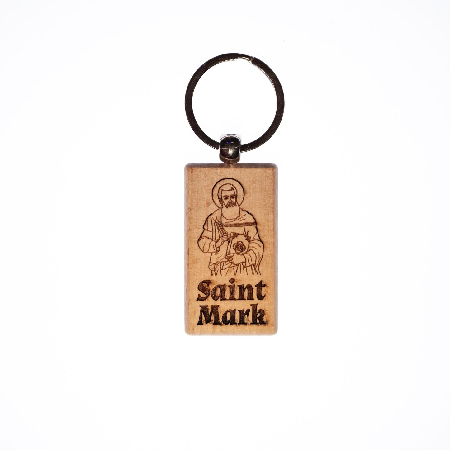 Saint Mark, Solid Wood Keychain, Engraved in the USA, Catholic