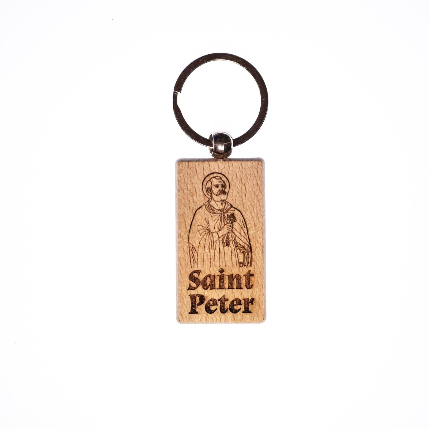 Saint Peter, Solid Wood Keychain, Engraved in the USA, Catholic