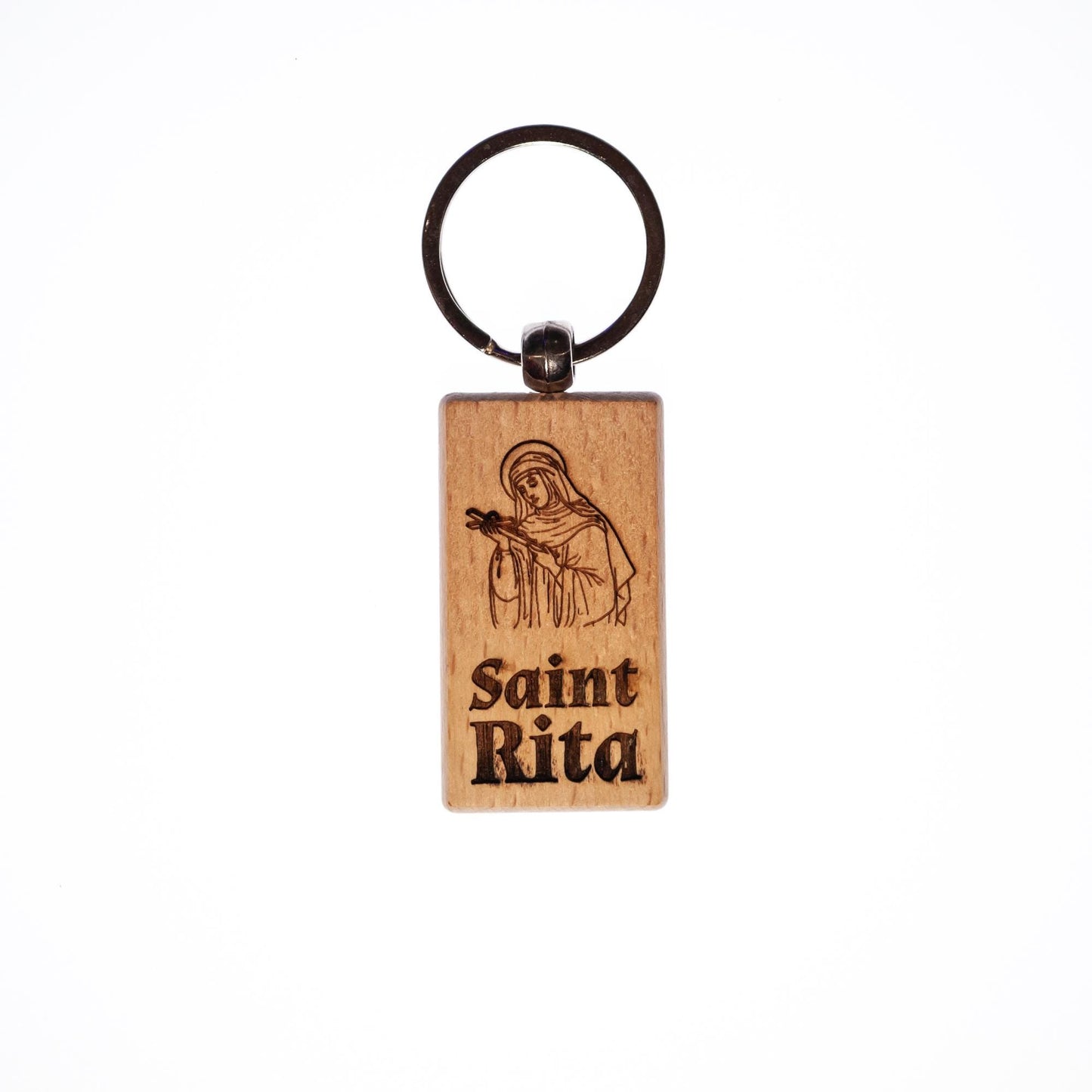 Saint Rita, Solid Wood Keychain, Engraved in the USA, Catholic