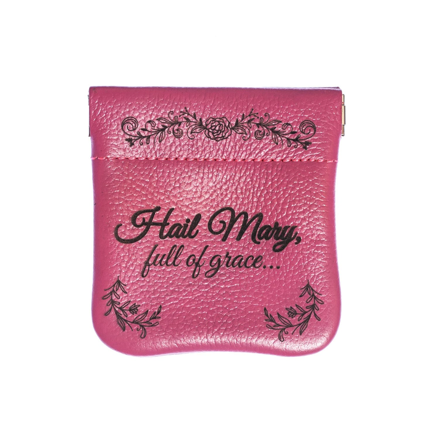 Hail Mary, Full of Grace, Genuine Leather Engraved Rosary Pouch, Handmade in the USA, Catholic