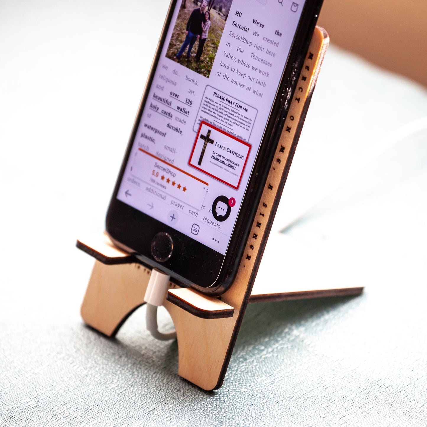 Wooden Jesus Prayer Phone Stand | Laser‑Engraved Baltic Birch | Made in USA | Christian Gift, Traditional Prayer Stand, Desktop Devotion