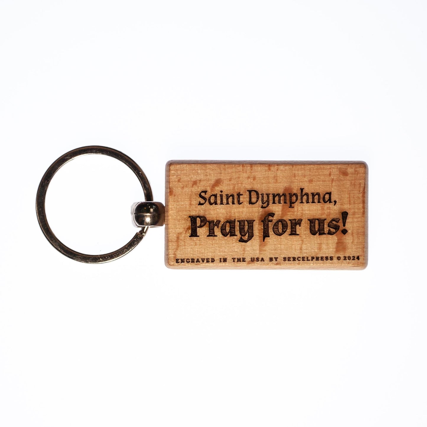 Saint Dymphna, Hand-Colored, Solid Wood Keychain, Engraved in the USA, Catholic
