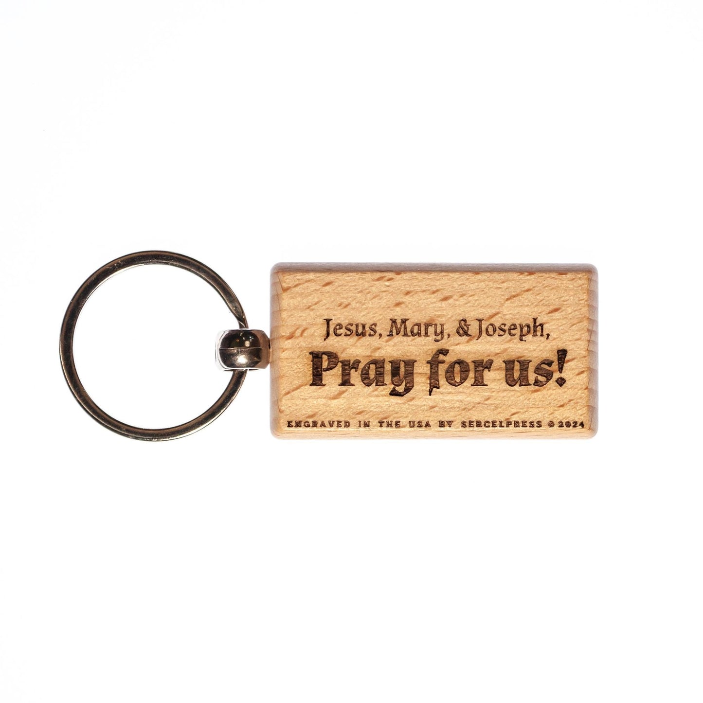 The Holy Family, Solid Wood Keychain, Engraved in the USA, Catholic
