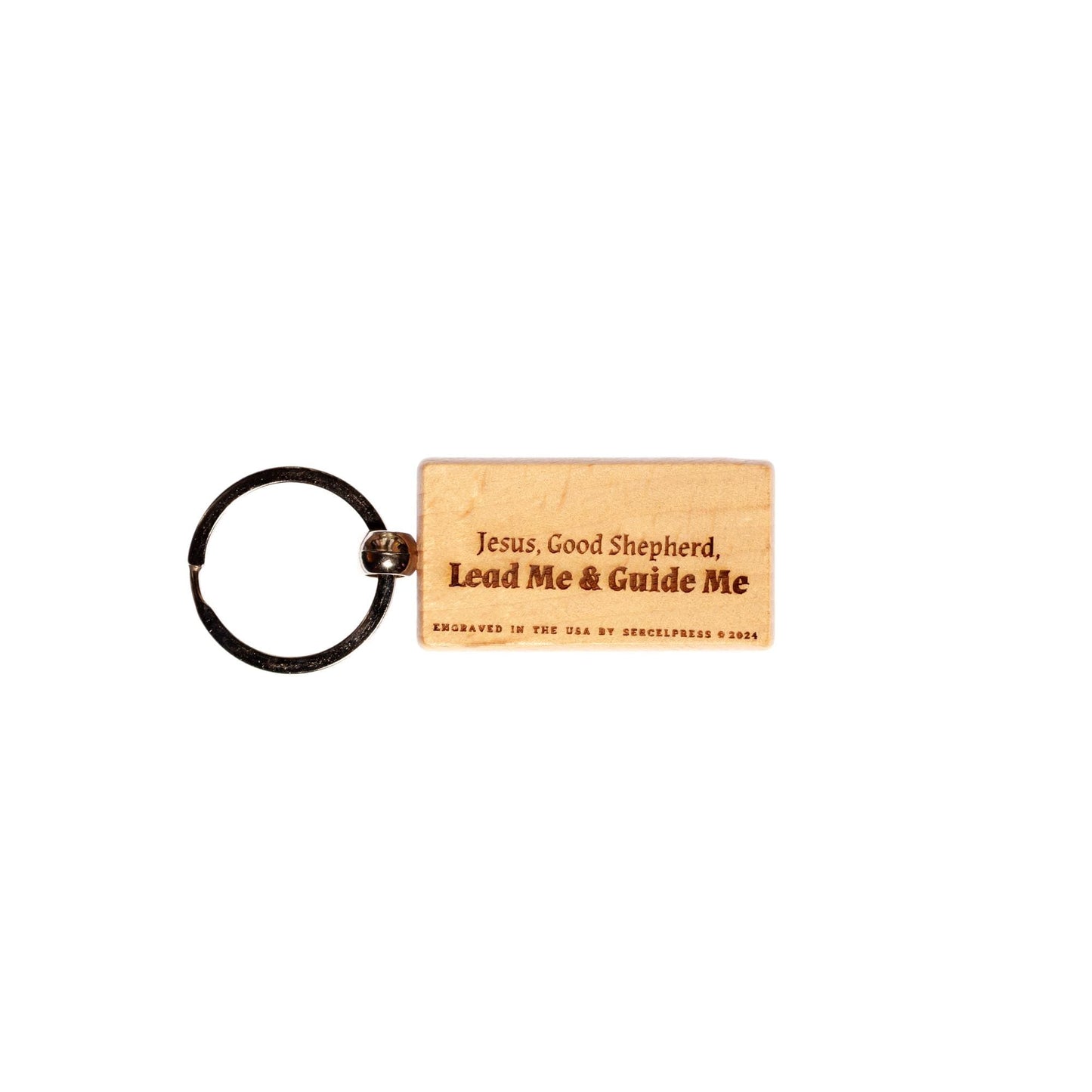 Jesus the Good Shepherd, Hand-Colored, Solid Wood Keychain, Engraved in the USA, Catholic