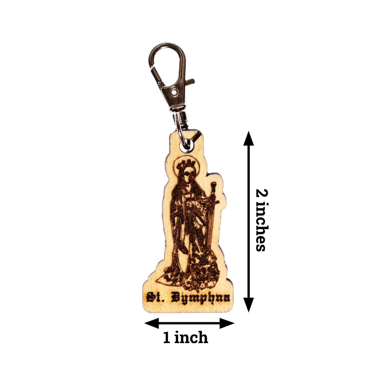 Saint Dymphna Engraved Wood Keychain with Clip for Keys, Backpack, Purse, or Bag, Made in the USA, Catholic