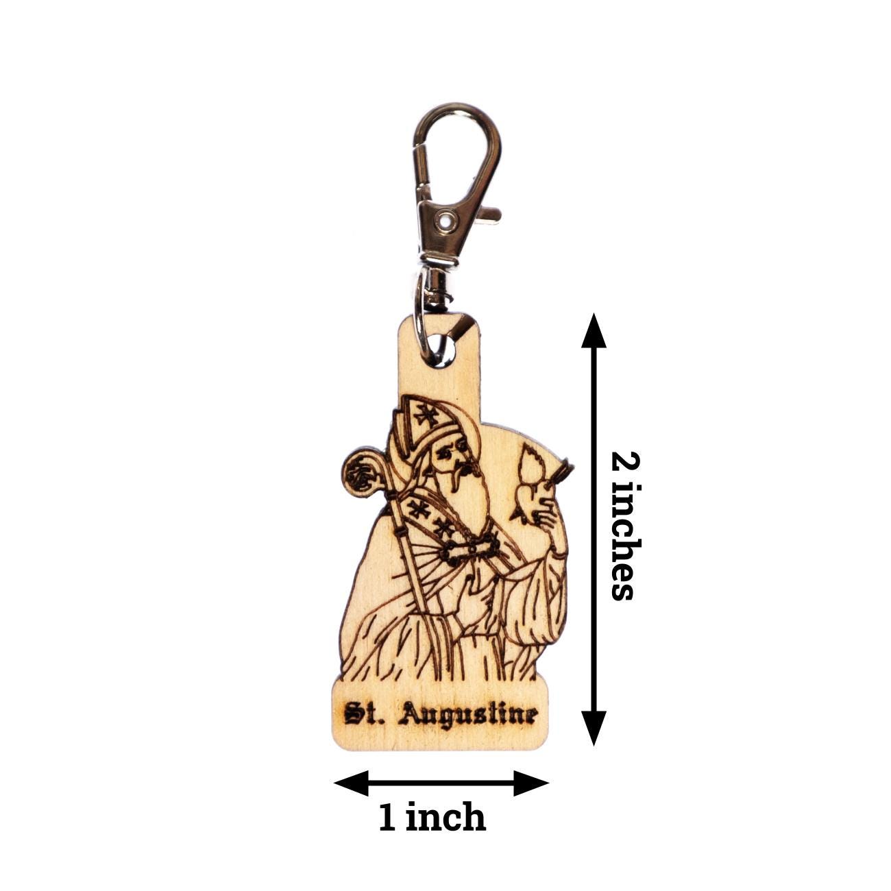 Saint Augustine Engraved Wood Keychain with Clip for Keys, Backpack, Purse, or Bag, Made in the USA, Catholic