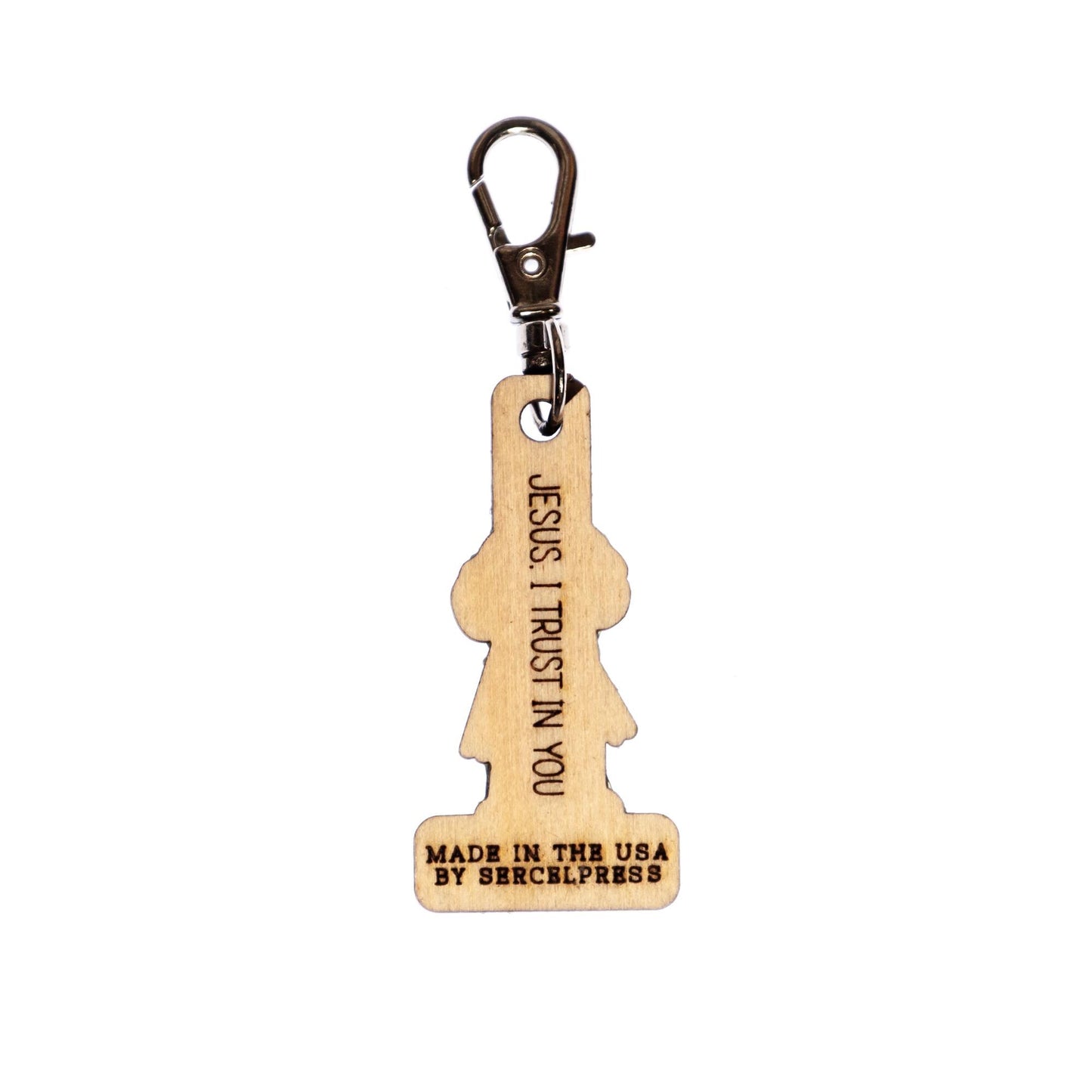 Divine Mercy Engraved Wood Keychain with Clip for Keys, Backpack, Purse, or Bag, Made in the USA, Catholic