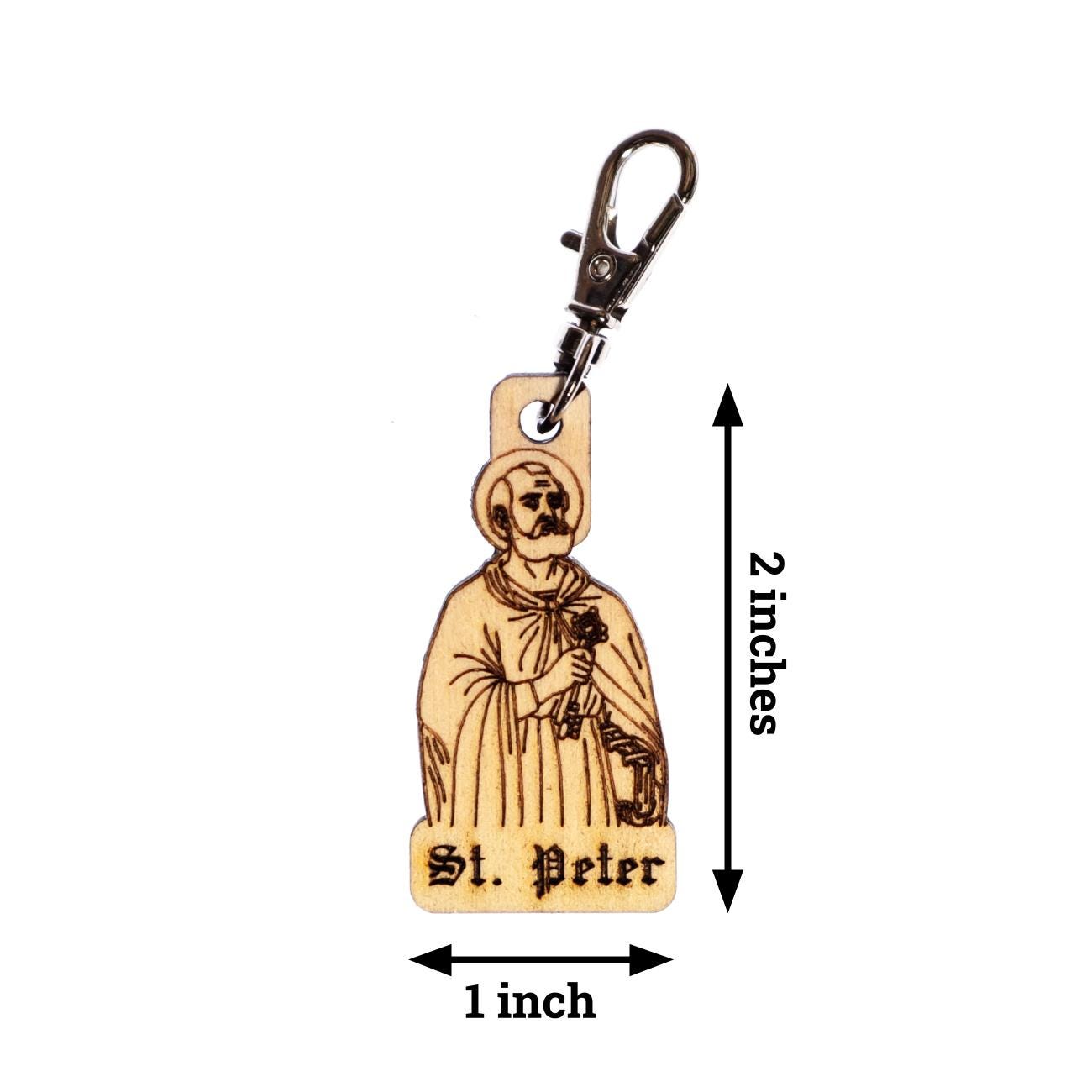 Saint Peter Engraved Wood Keychain with Clip for Keys, Backpack, Purse, or Bag, Made in the USA, Catholic