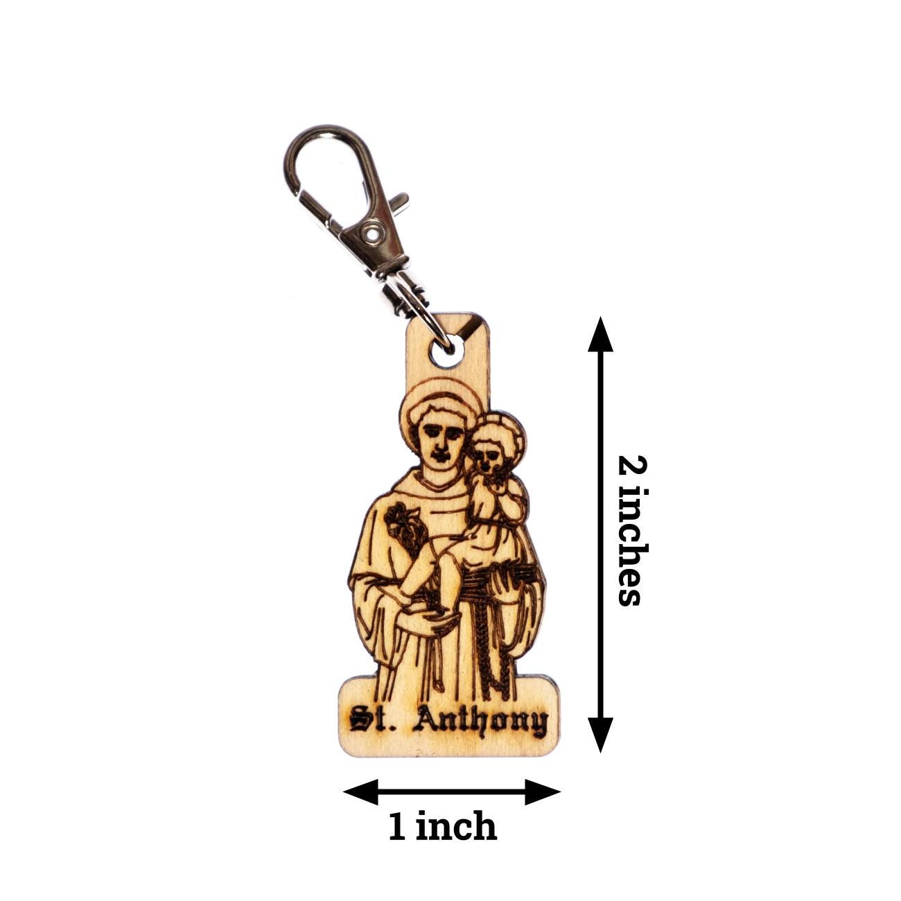 Saint Anthony Engraved Wood Keychain with Clip for Keys, Backpack, Purse, or Bag, Made in the USA, Catholic