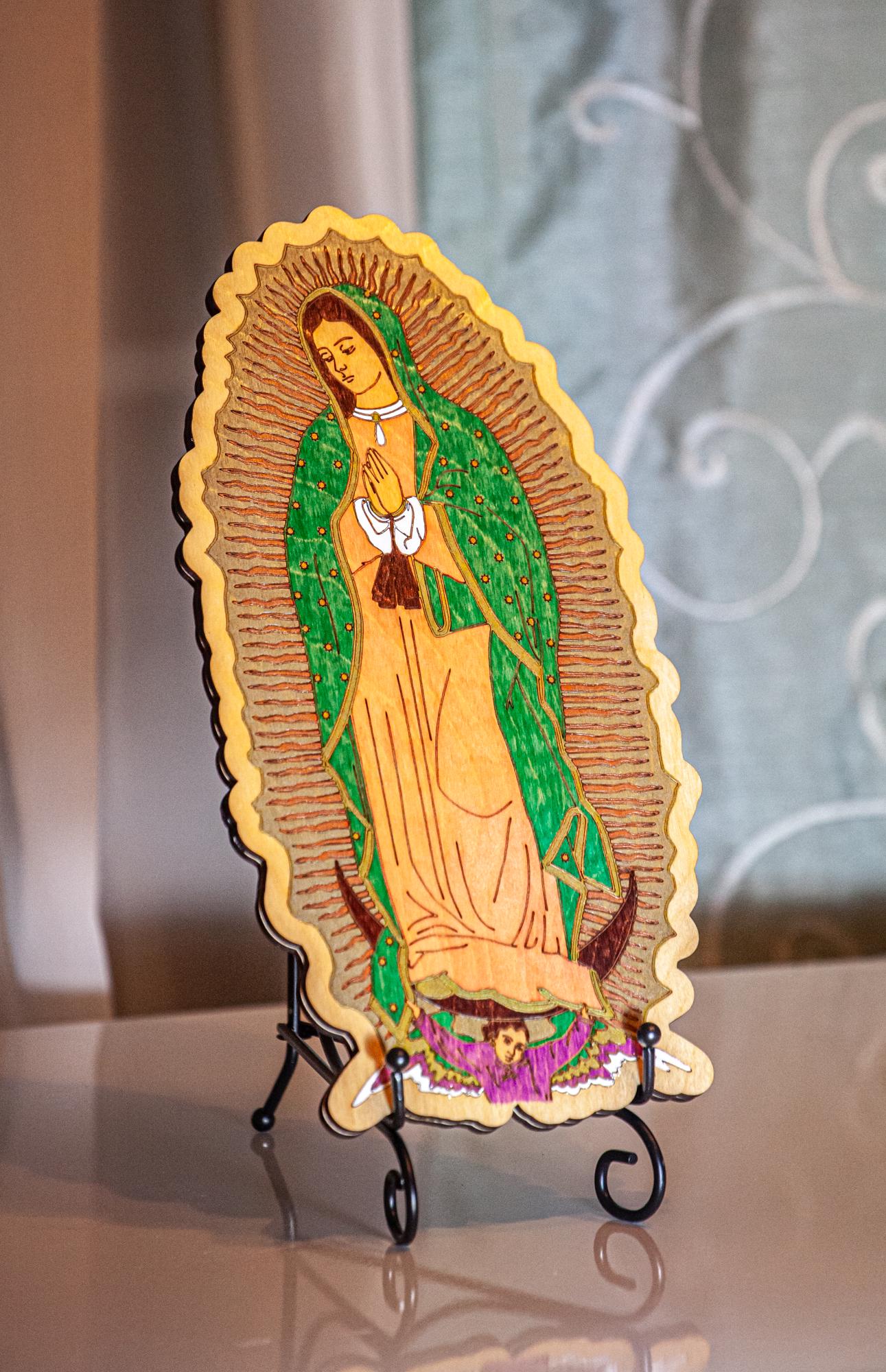 Our Lady of Guadalupe, Hand-Colored Laser Engraved Wall Art, 11" x 5.75", Engraved and Hand-Colored in the USA, Catholic Living