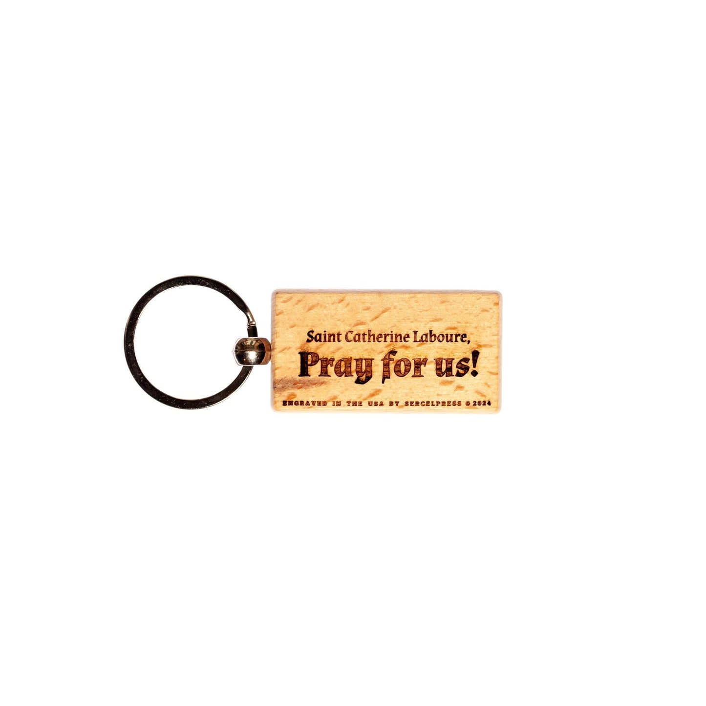 Saint Catherine Laboure, Hand-Colored, Solid Wood Keychain, Engraved in the USA, Catholic