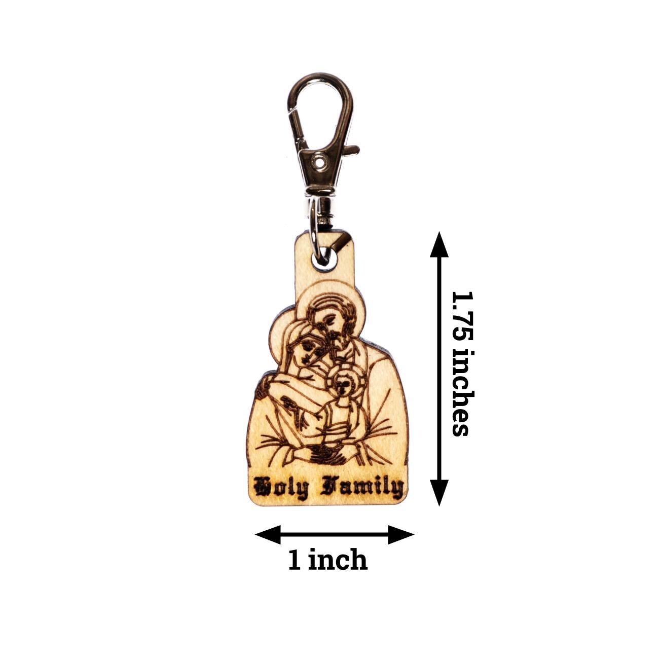 Holy Family of Jesus, Mary, & Joseph Engraved Wood Keychain with Clip for Keys, Backpack, Purse, or Bag, Made in the USA, Catholic