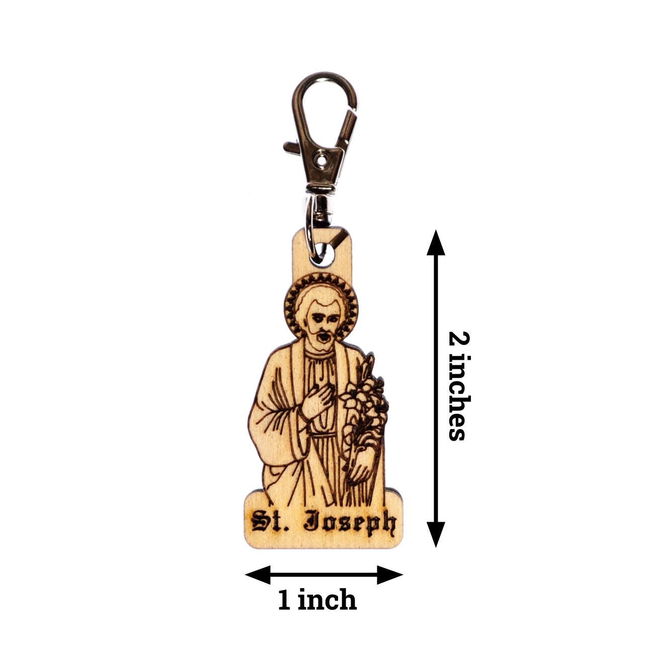 Saint Joseph Engraved Wood Keychain with Clip for Keys, Backpack, Purse, or Bag, Made in the USA, Catholic