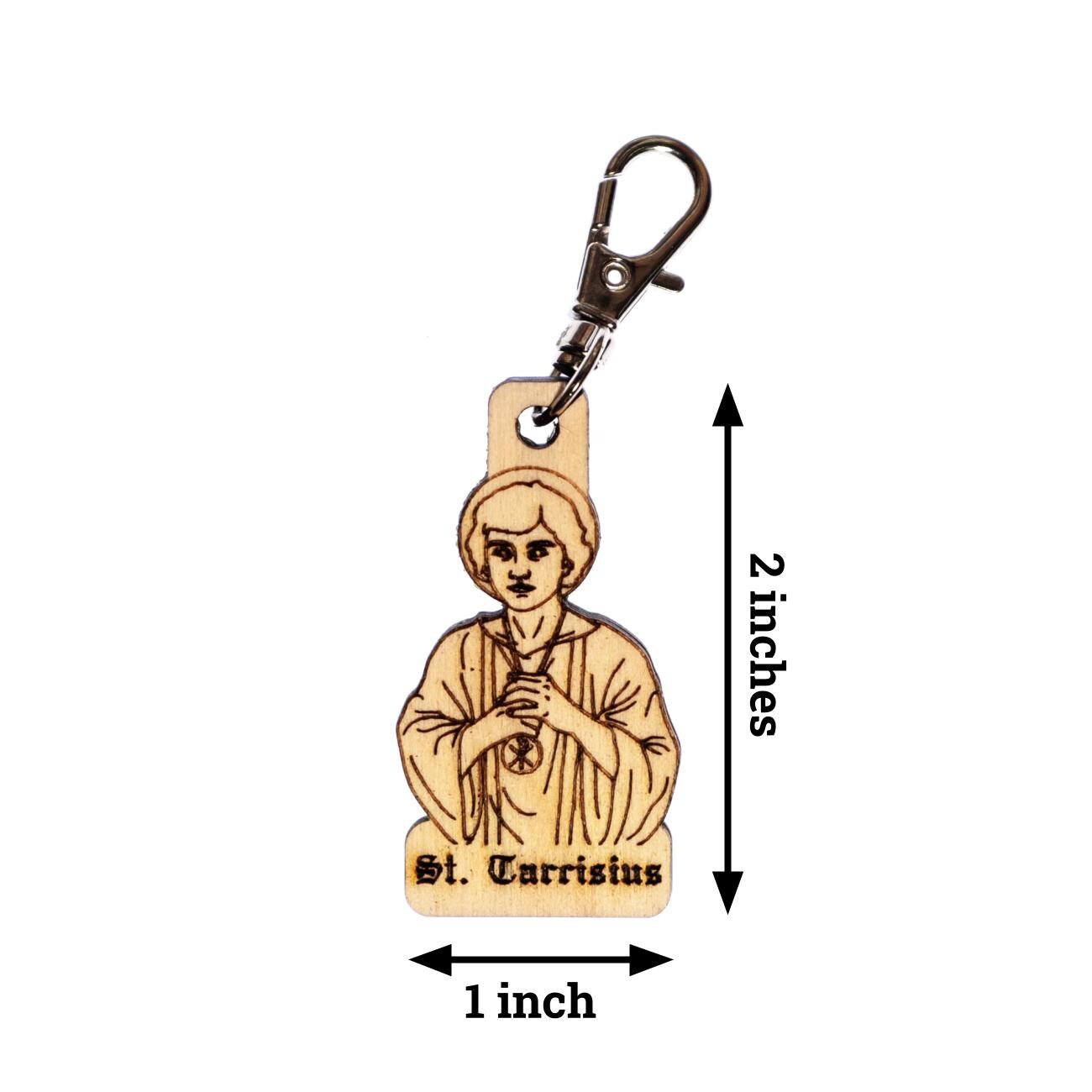 Saint Tarcisius Engraved Wood Keychain with Clip for Keys, Backpack, Purse, or Bag, Made in the USA, Patron of Altar Servers