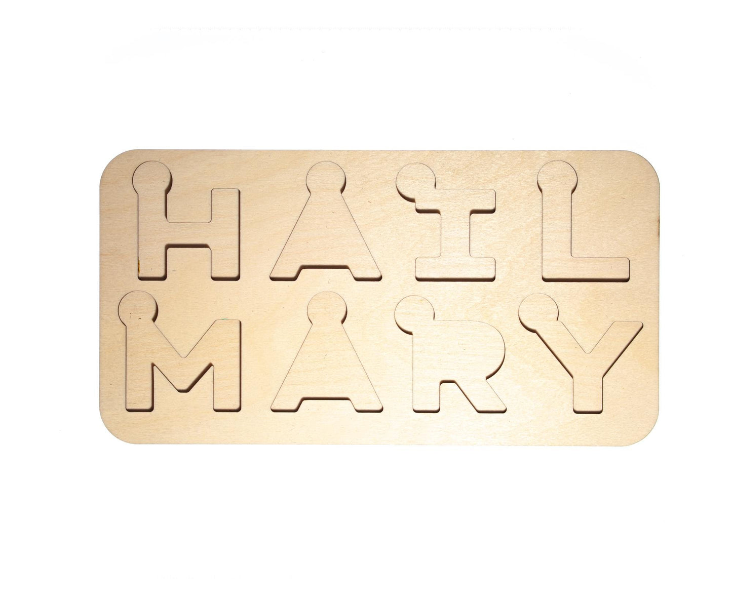 Large Hail Mary Letter Puzzle, Made in the USA from Birch Wood, 11" x 5.5", Catholic Education, Home School