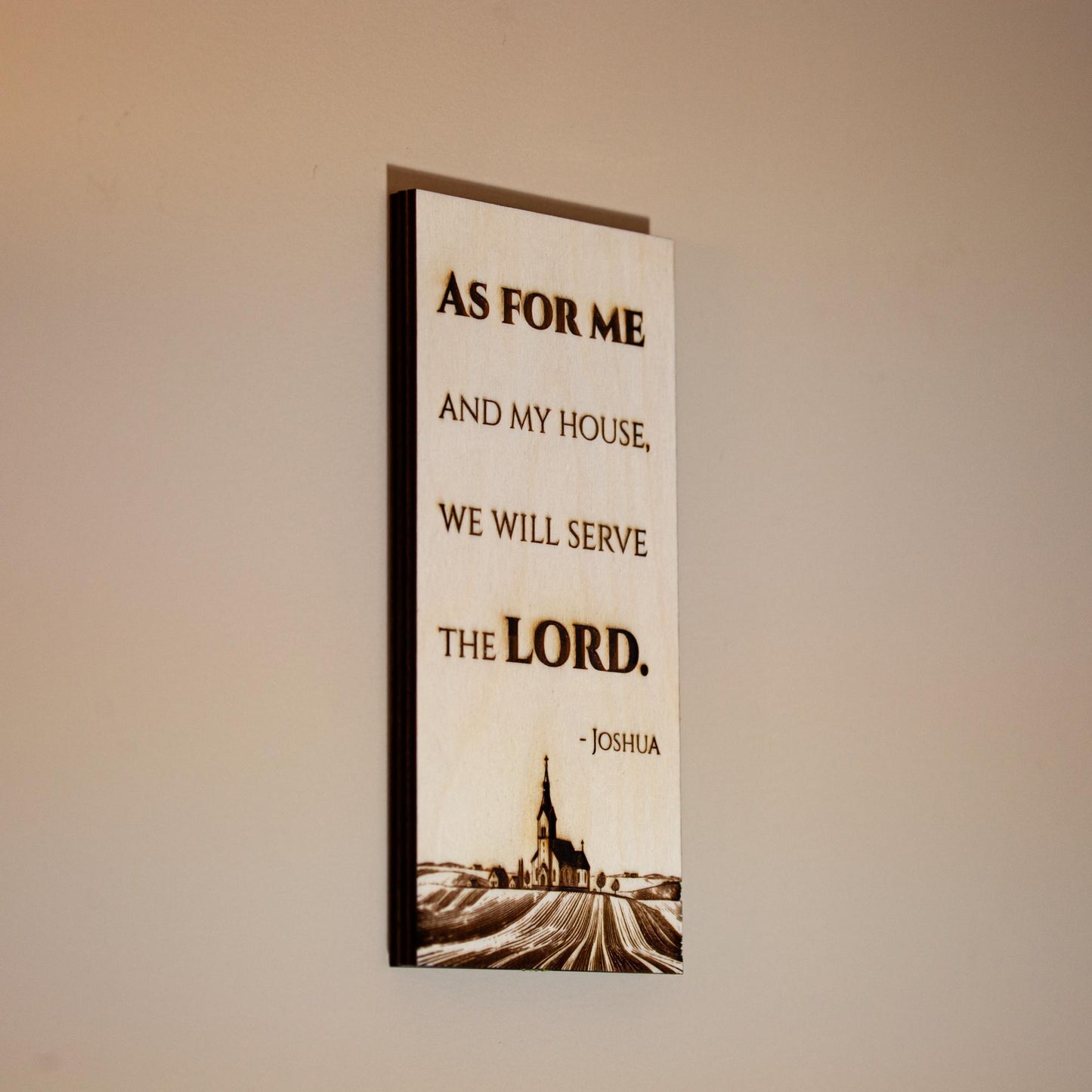 As For Me And My House, We Will Serve The LORD - Joshua, Hand-Colored, Laser-Engraved, Mini Wood Wall Art, Engraved in the USA