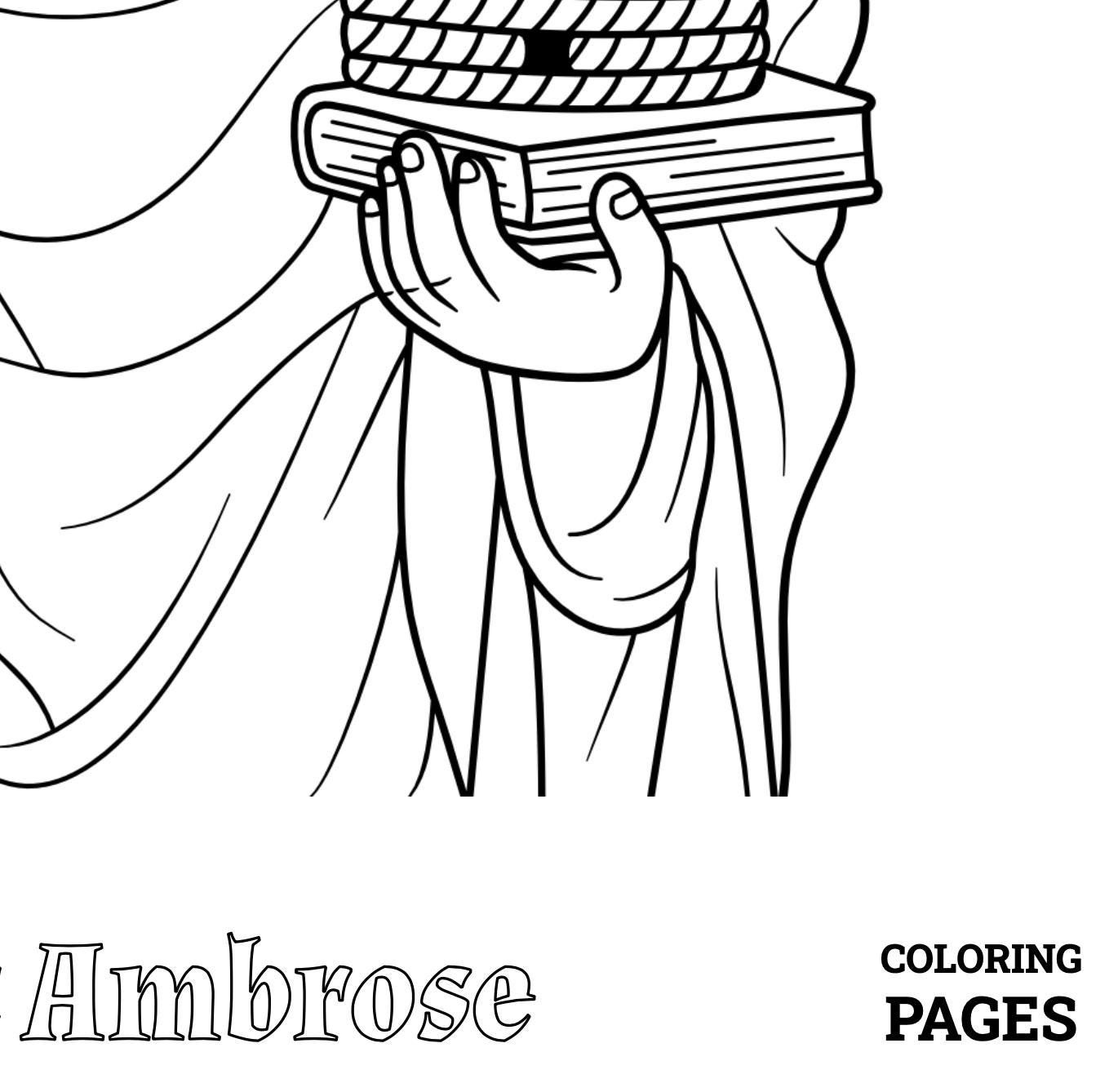 Saint Ambrose, Printable Catholic Coloring Page, High-Resolution PDF Download, Unlimited Prints, Catholic Education, Homeschool