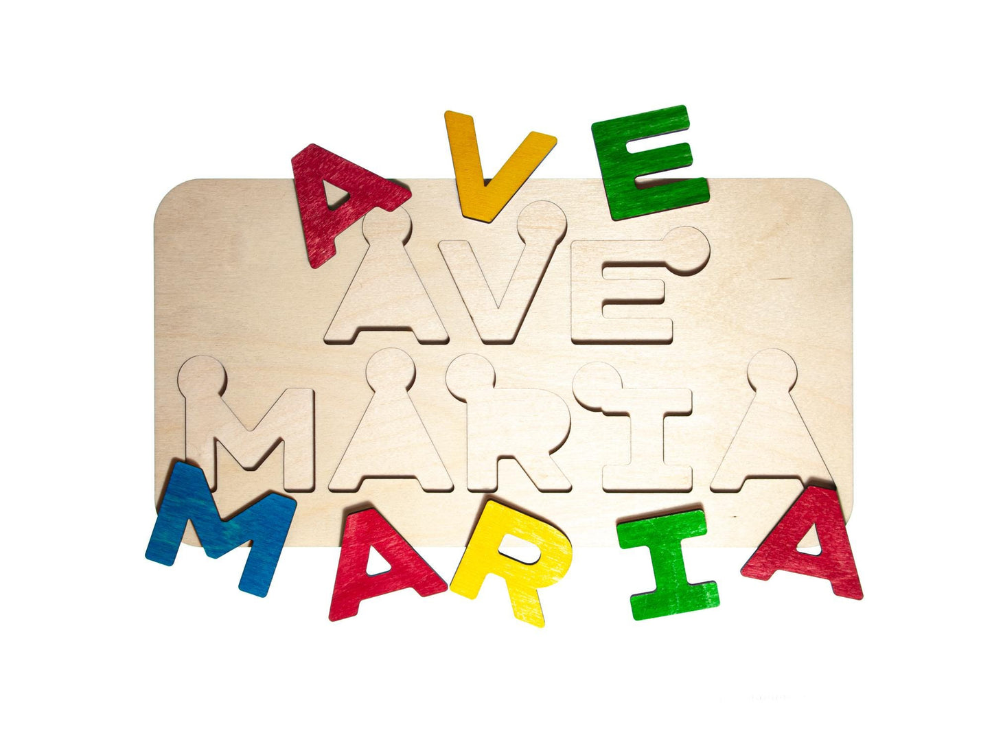 Large Ave Maria Letter Puzzle, Made in the USA from Birch Wood, 11" x 5.5", Catholic Education, Home School