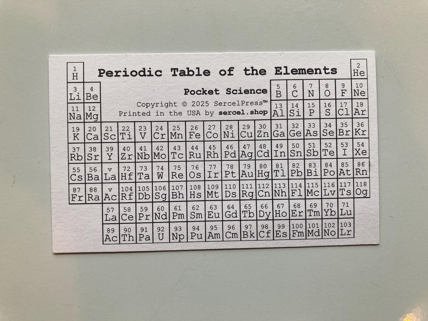 Periodic Table Reference Card – 3x5” Index Card Double-Sided Chemistry Study Aid for Classroom & Homeschool