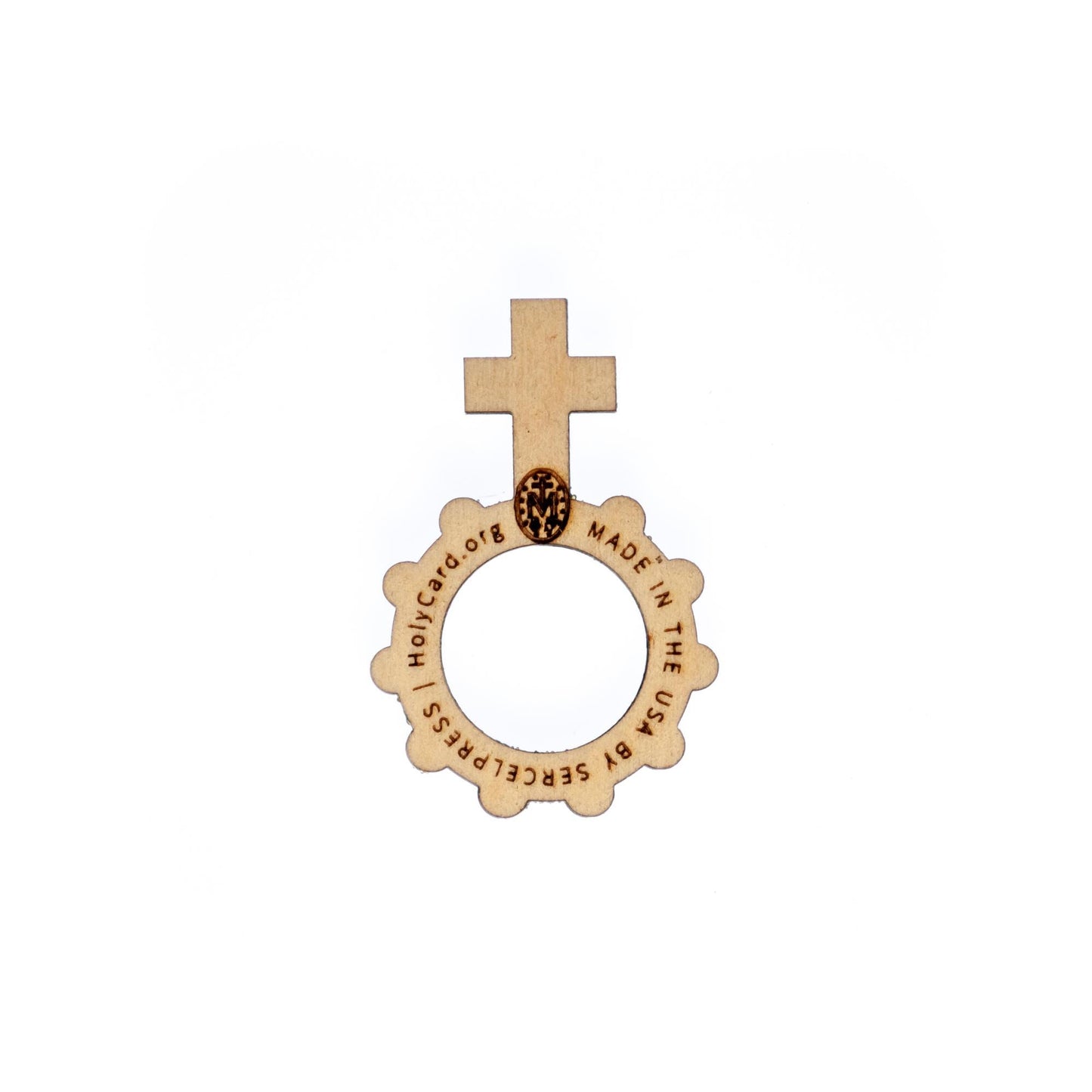 Wood Finger Rosary Ring, 1-Decade Catholic Pocket Rosary | Laser Engraved Baltic Birch Wood | Travel Rosary | Made in USA | Catholic Living