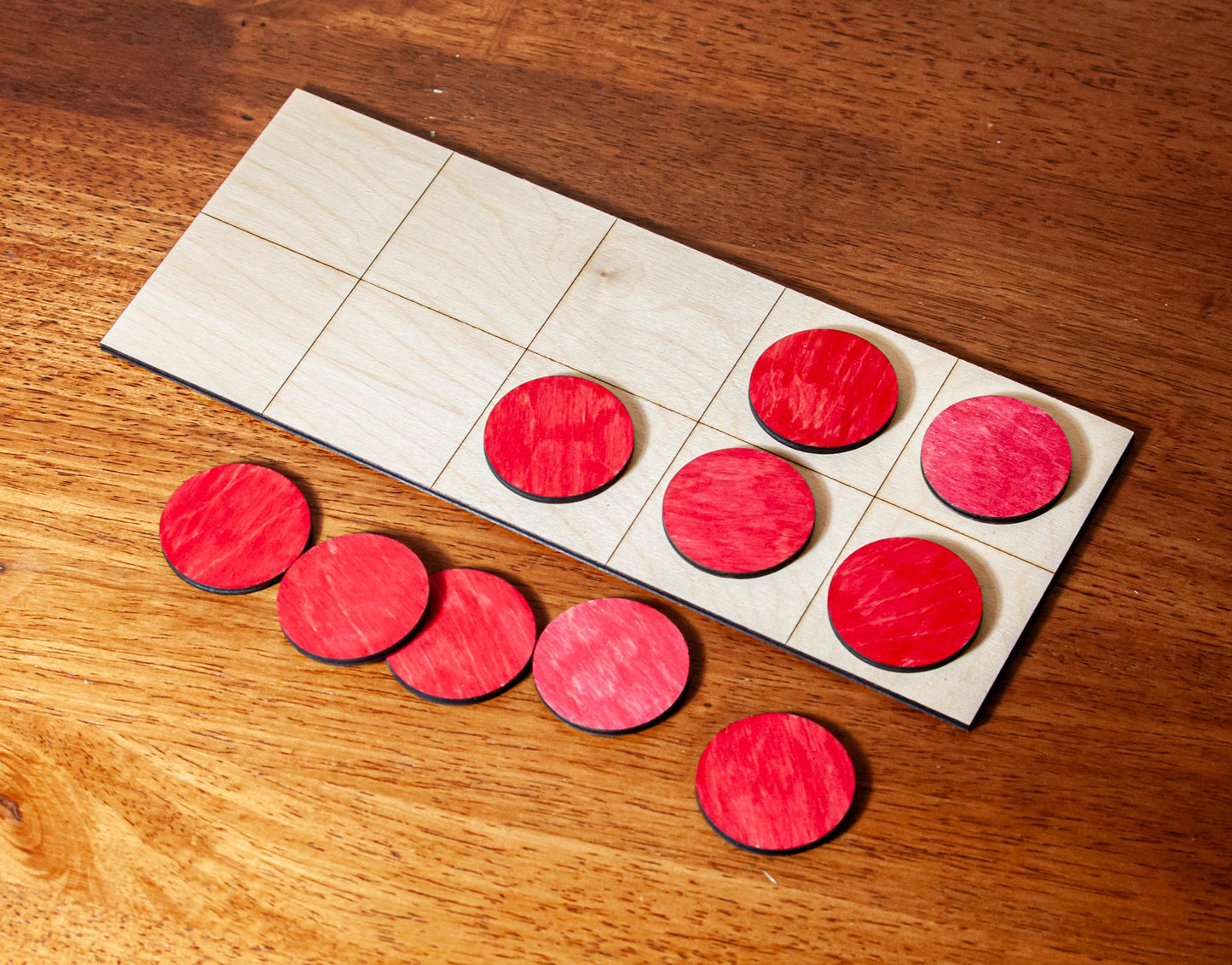 Wooden Ten Frame with Double-Sided Counting Discs | 10x4 Inch Birch Wood Math Board | Classroom Use, Homeschool, Montessori | Made in USA