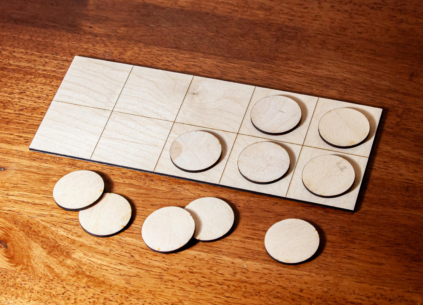 Wooden Ten Frame with Double-Sided Counting Discs | 10x4 Inch Birch Wood Math Board | Classroom Use, Homeschool, Montessori | Made in USA