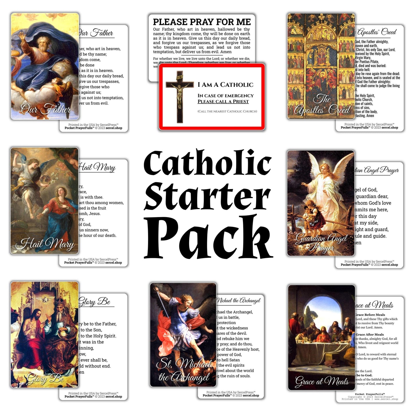 Catholic Starter Pack – 8 Essential Catholic Holy Cards — Pocket PrayerFulls™ | Uncompromising Holy Cards — Built to Last. Backed for Life