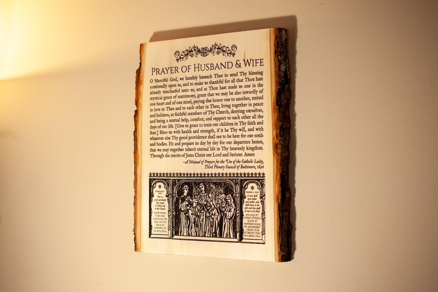 Prayer of Husband and Wife, 11 x 13 inch Laser-Engraved Wood Wall Art, Large, Engraved in the USA, Catholic Living