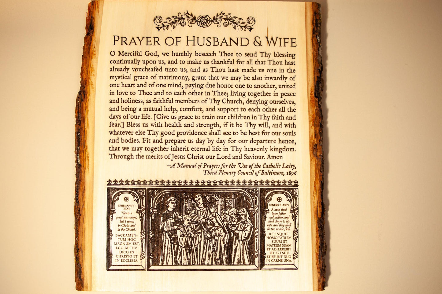 Prayer of Husband and Wife, 11 x 13 inch Laser-Engraved Wood Wall Art, Large, Engraved in the USA, Catholic Living