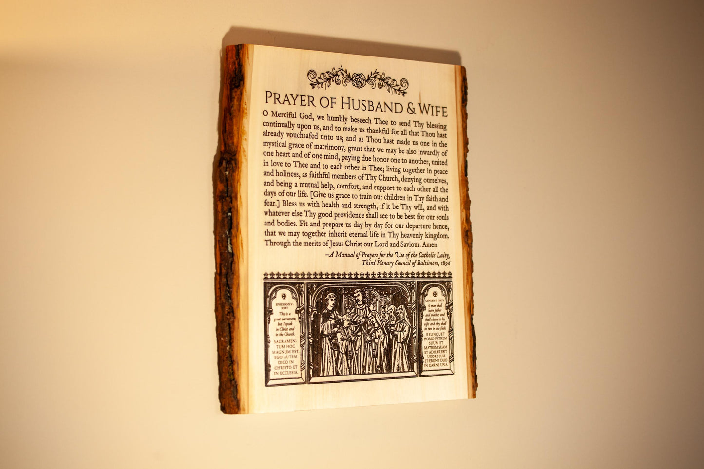 Prayer of Husband and Wife, 11 x 13 inch Laser-Engraved Wood Wall Art, Large, Engraved in the USA, Catholic Living