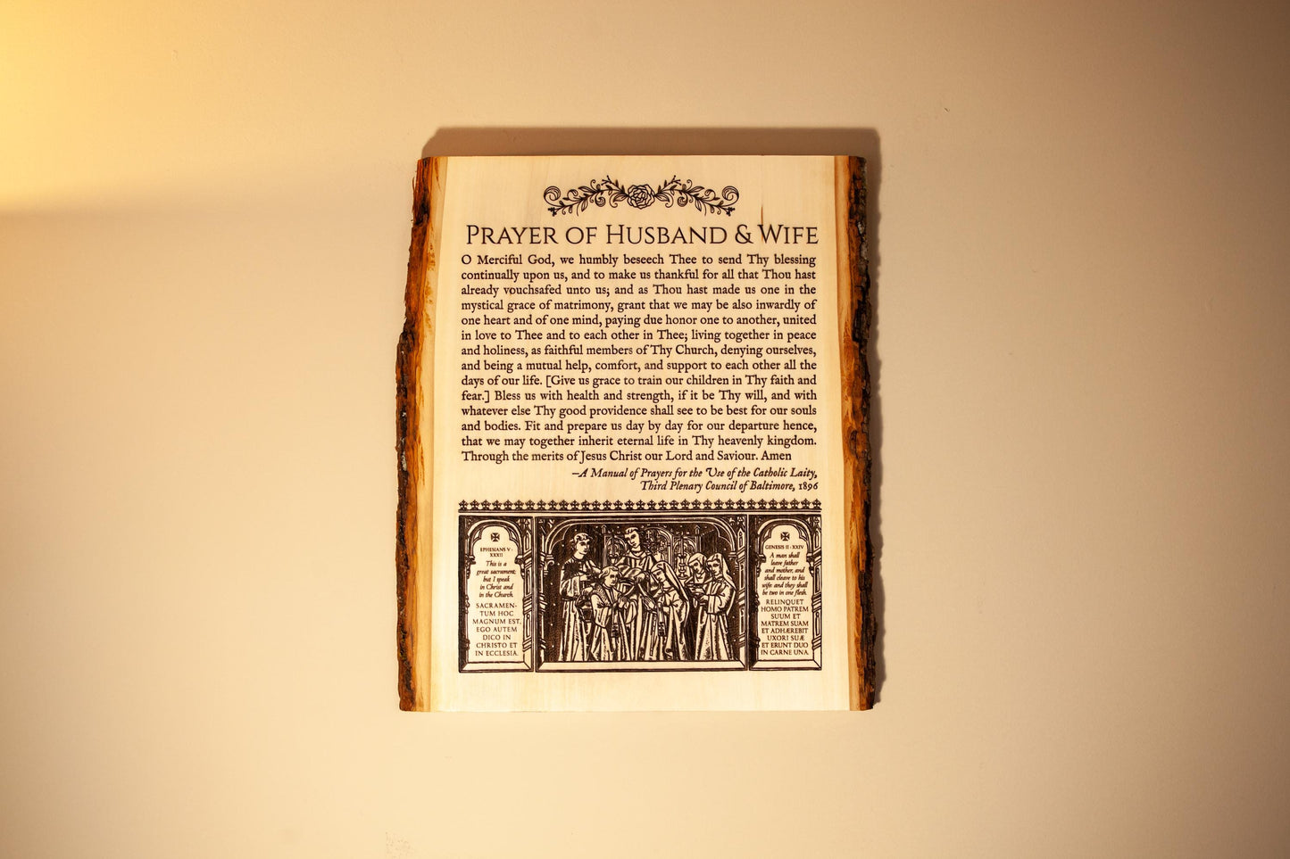 Prayer of Husband and Wife, 11 x 13 inch Laser-Engraved Wood Wall Art, Large, Engraved in the USA, Catholic Living