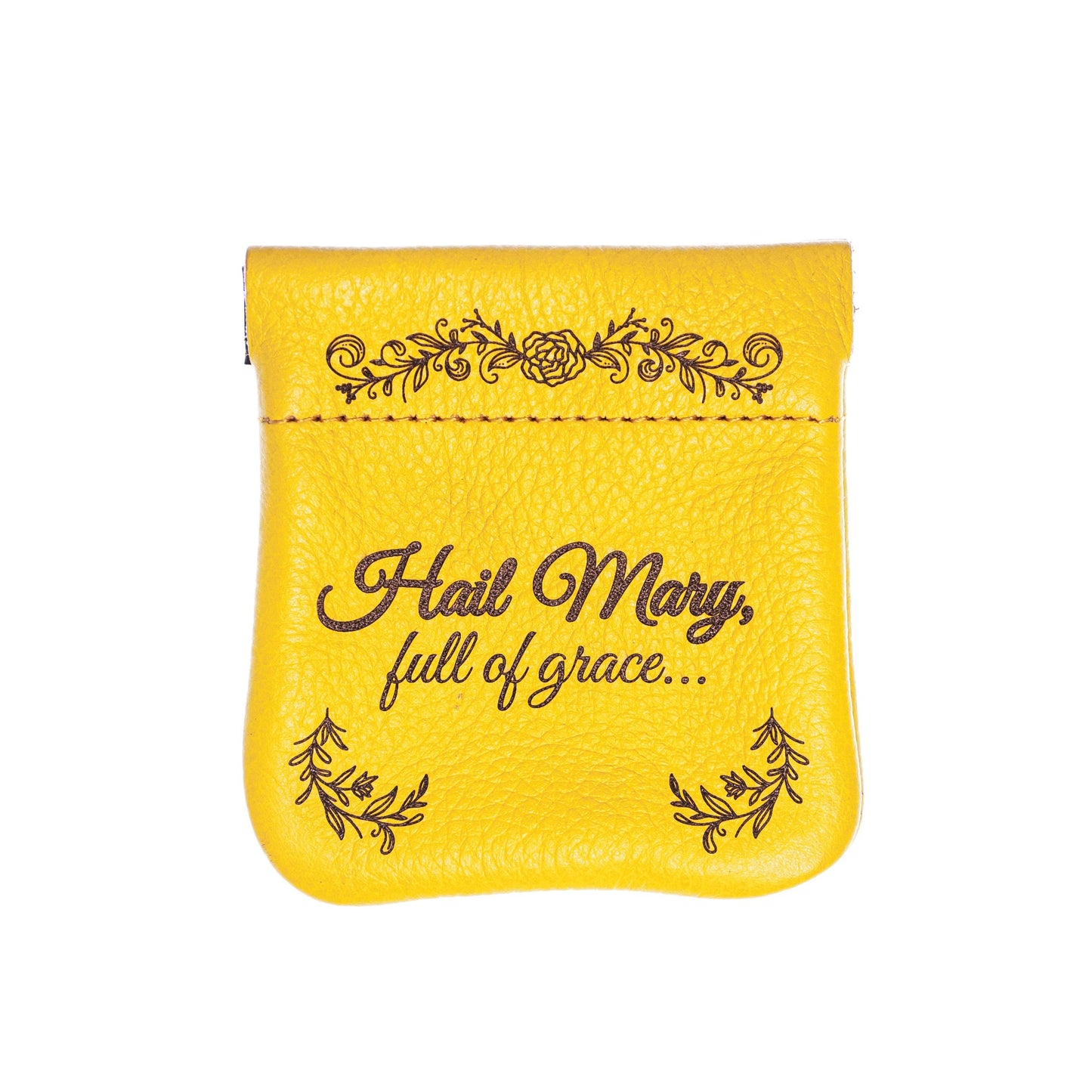 Hail Mary, Full of Grace, Genuine Leather Engraved Rosary Pouch, Handmade in the USA, Catholic