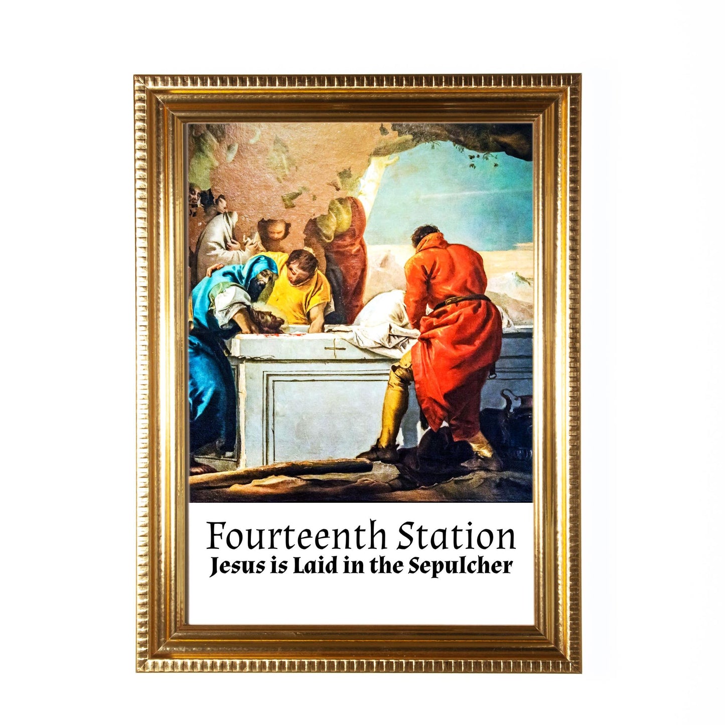 Stations of the Cross, Set of 14 Hand-Framed 5x7 Prints—Original Design with Restored Antique Artwork—Gold Frame
