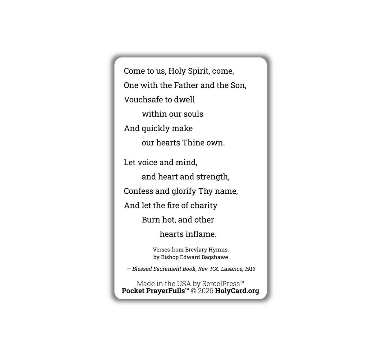 Holy Spirit Prayer Card, One with the Father and the Son | Catholic Confirmation Gift | Pentecost Prayer | Come Holy Spirit | Made in USA