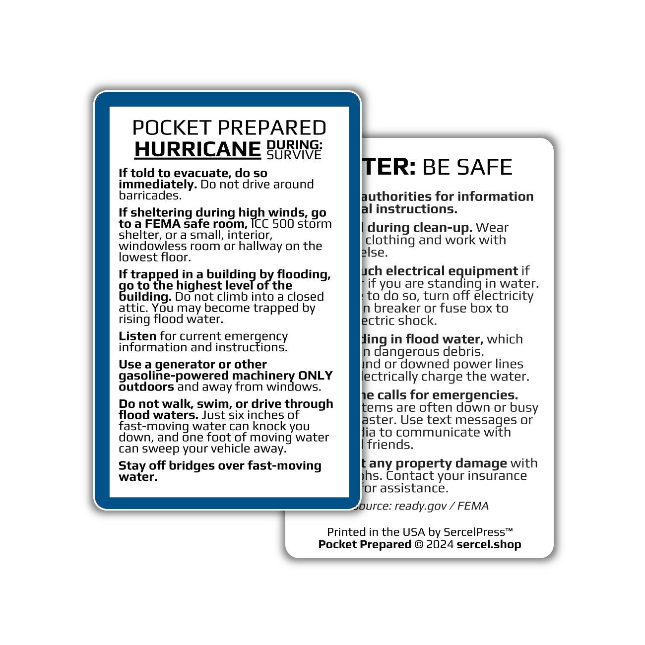 How to Survive a Hurricane | Pocket Prepared | Durable Wallet Emergency Response Card