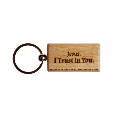 Divine Mercy, Jesus I Trust in You, Solid Wood Keychain, Engraved in the USA, Catholic