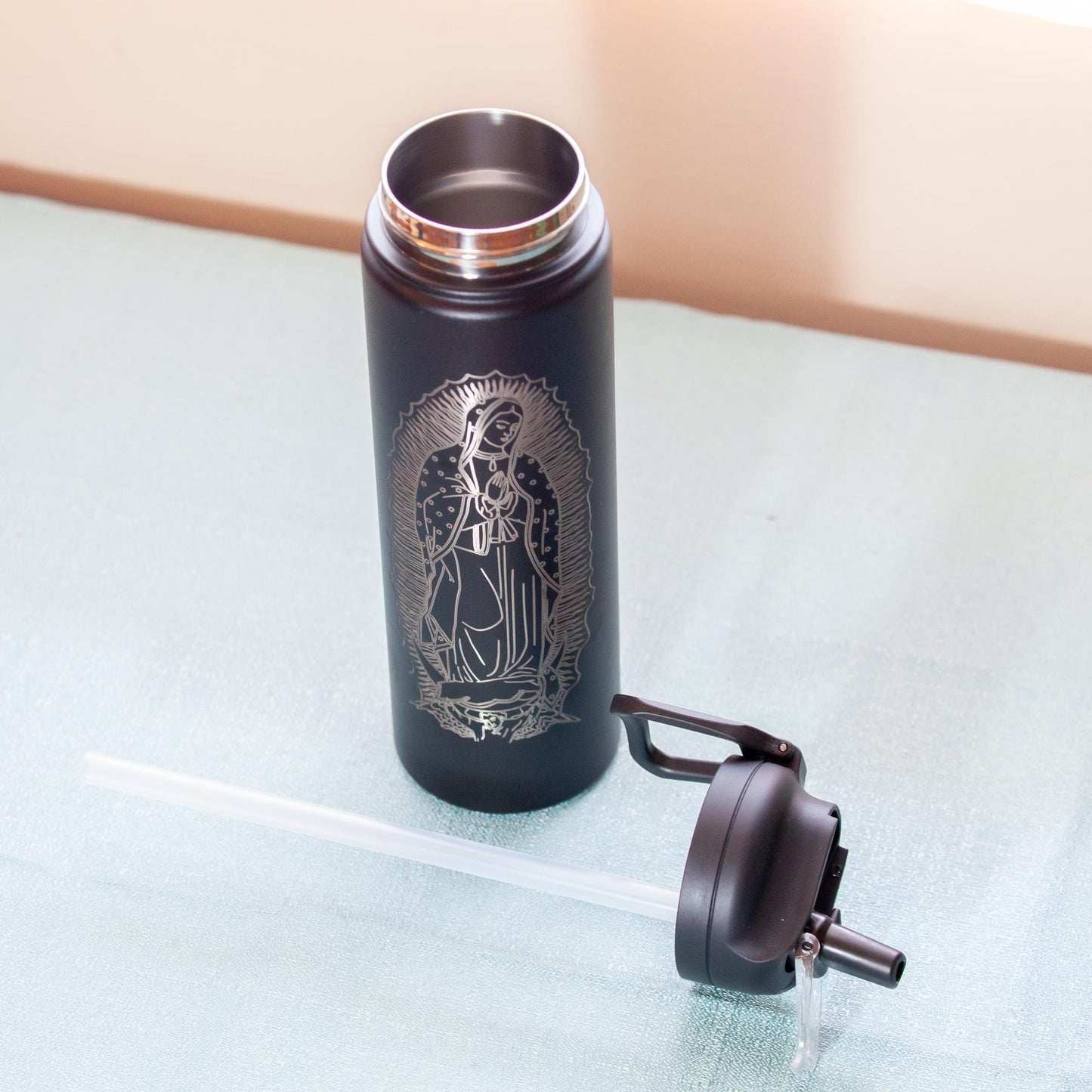 Our Lady of Guadalupe, 24 oz Insulated Stainless Steel Water Bottle with Flip-Top Lid, Catholic Living