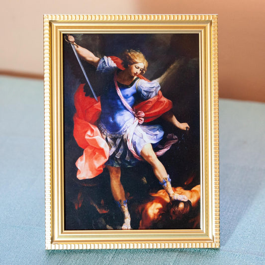 St. Michael the Archangel, Hand-Framed Original Design—Restored Antique Artwork—Gold Frame, Wall Decor, Spiritual Protection, 5x7 or 8x10