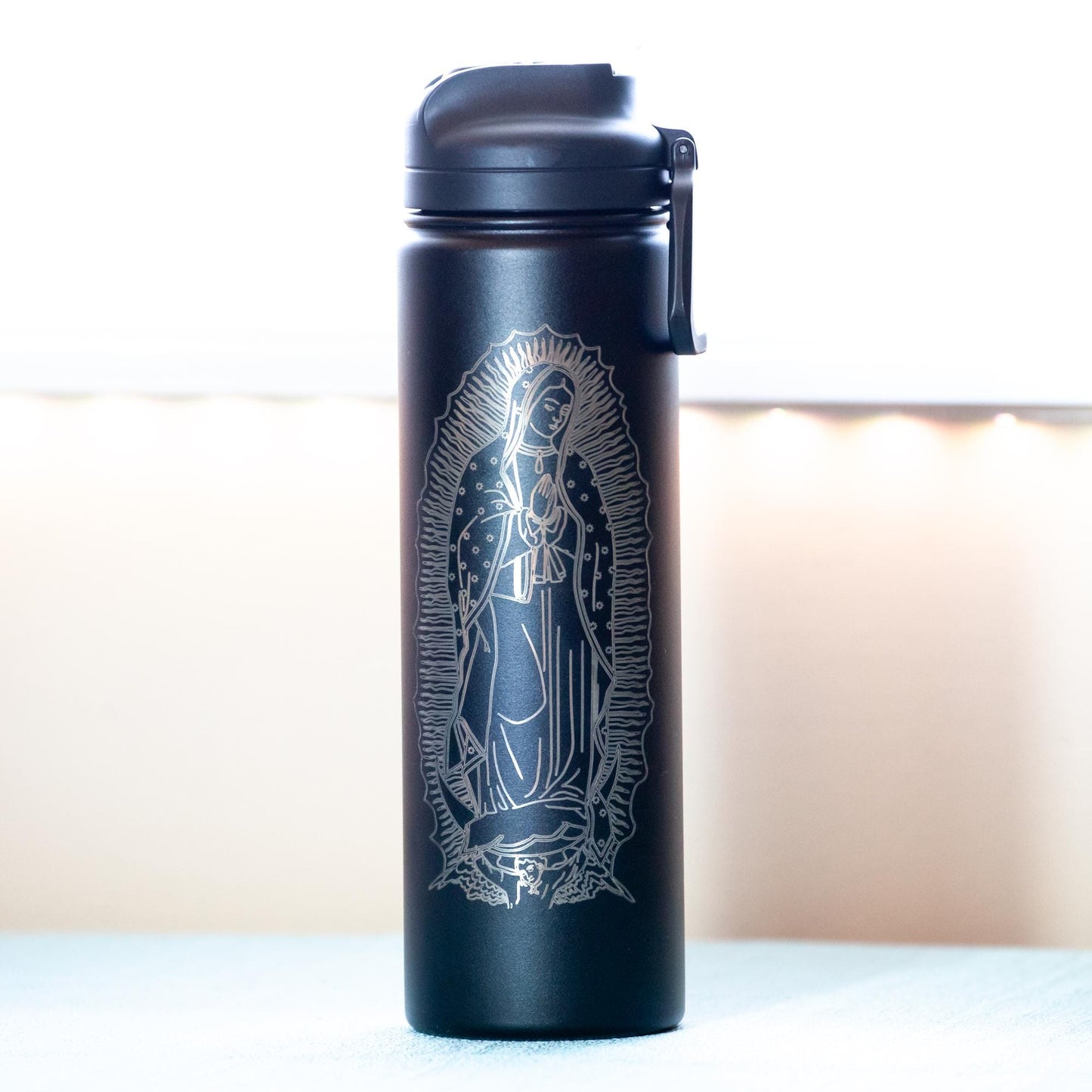 Our Lady of Guadalupe, 24 oz Insulated Stainless Steel Water Bottle with Flip-Top Lid, Catholic Living