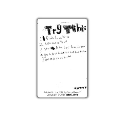 Gapple Juice Recipe, By a 2nd Grade Kid, Durable Plastic Recipe Card, Fun Cards!