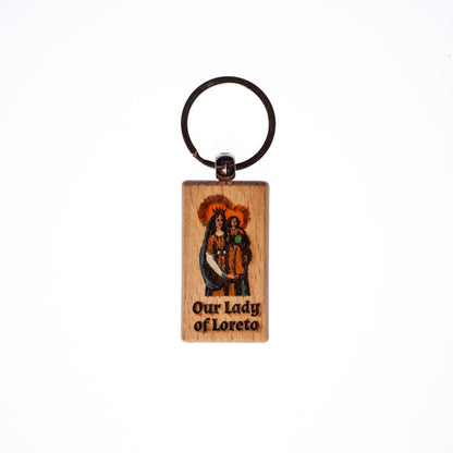 Our Lady of Loreto, Hand-Colored, Solid Wood Keychain, Engraved in the USA, Catholic