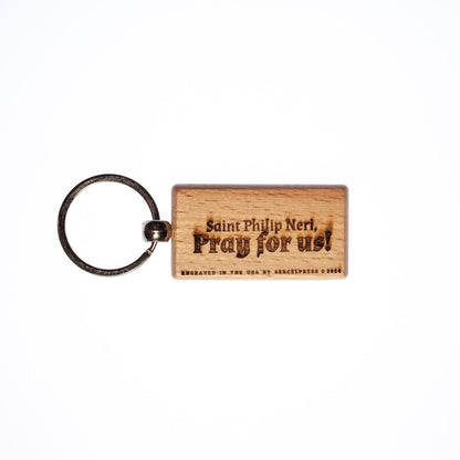 Saint Philip Neri, Solid Wood Keychain, Engraved in the USA, Catholic
