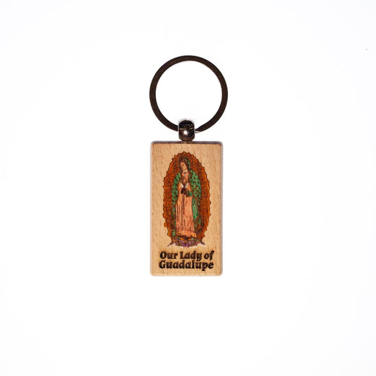 Our Lady of Guadalupe, Hand-Colored, Solid Wood Keychain, Engraved in the USA, Catholic